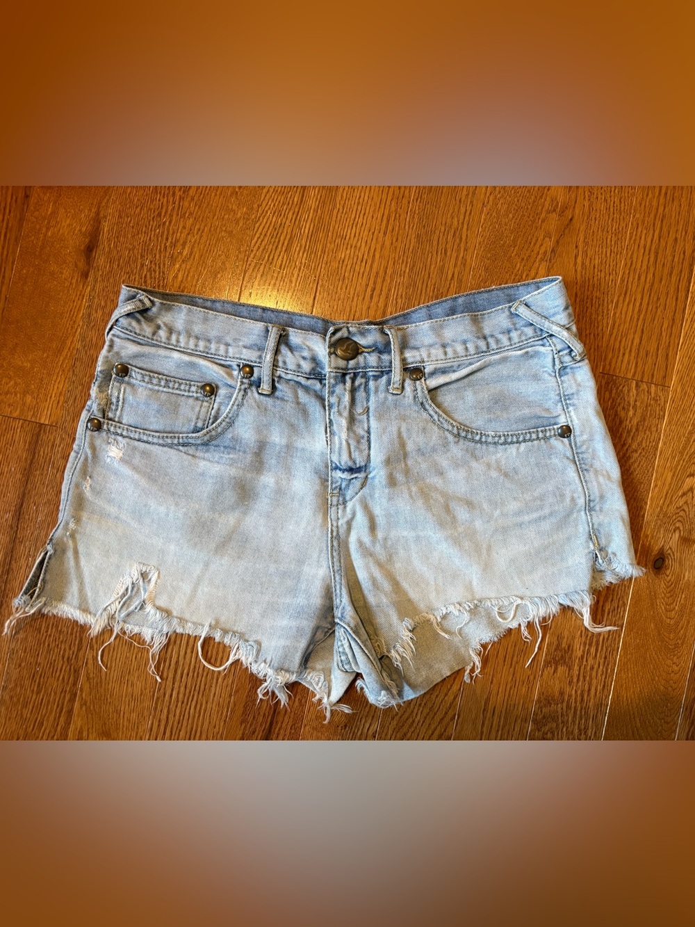 Free People Light Blue Distressed Denim Cutoff Shorts